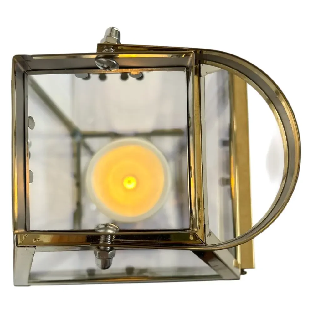 Gold Glass Lantern LED Candle Holder Battery Operated 14” Decorative Lantern